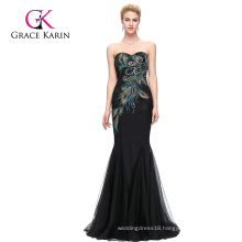 Grace Karin Full-Length Strapless Sweetheart Black Mermaid Peacock Prom Dress GK000080-1